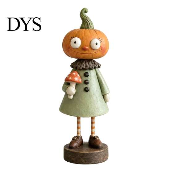 Retro Resin Character Ornaments Halloween Pumpkin/Skeleton Figurine, Desktop Ornament, Cartoon Collectible Art Crafts Humanoid Statue for Autumn