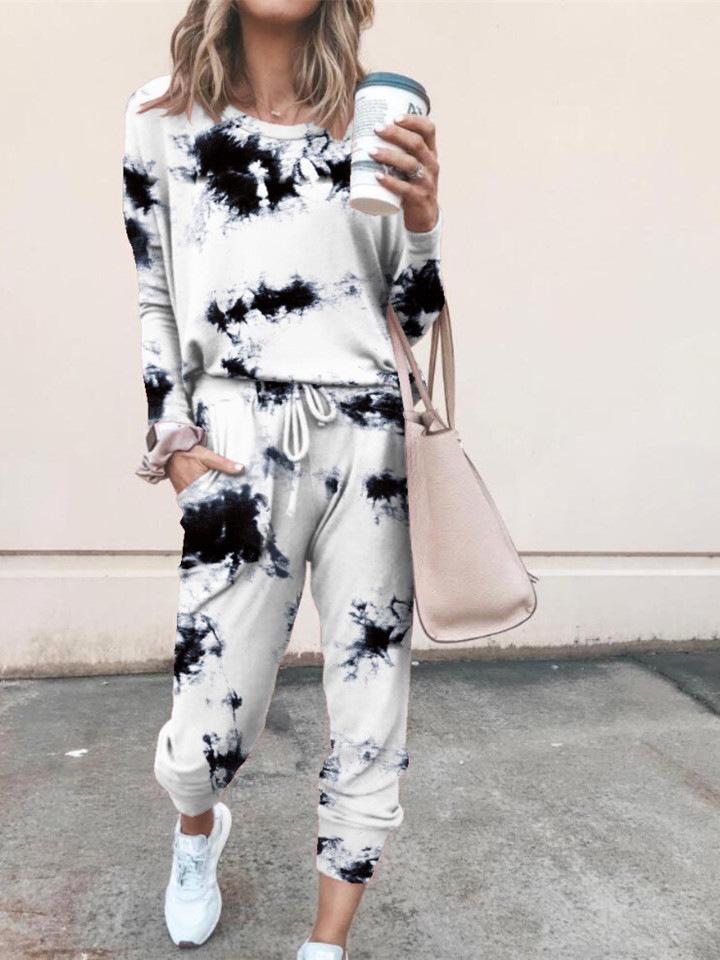 Autumn Winter Printed Casual Long Sleeve Women's Home Wear Suit