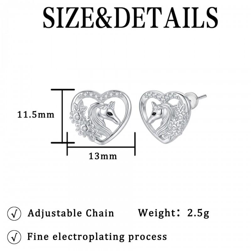 Minimalist Unicorn Horse Heart Stud Earrings Women Needle Copper Body Elegant Daily Wear Jewelry