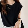 Women Summer T-shirt Round Neck Cap Sleeve Solid Color Tee Shirt Solid Color Loose Fit Casual Tops Daily Wear