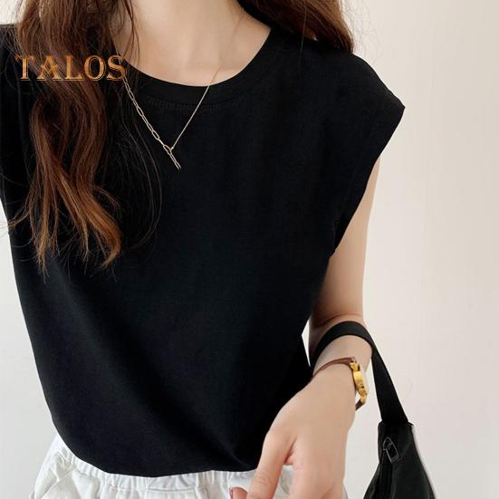 Women Summer T-shirt Round Neck Cap Sleeve Solid Color Tee Shirt Solid Color Loose Fit Casual Tops Daily Wear