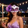 Comfortable Face Masque for Costume Masquerade Women, Glitter Venetian Half with Side Elegant Lace Prop Flower And Feather Halloween Costume,