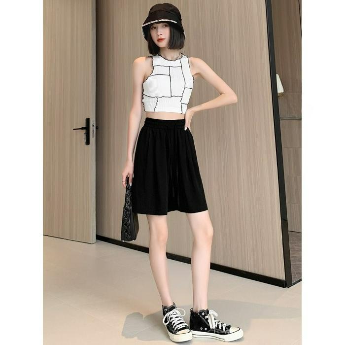 Ice Silk Shorts Girls Summer Thin Section Loose Drape Large Size Straight Cool Straight Simple Wide-leg Five-point Pants