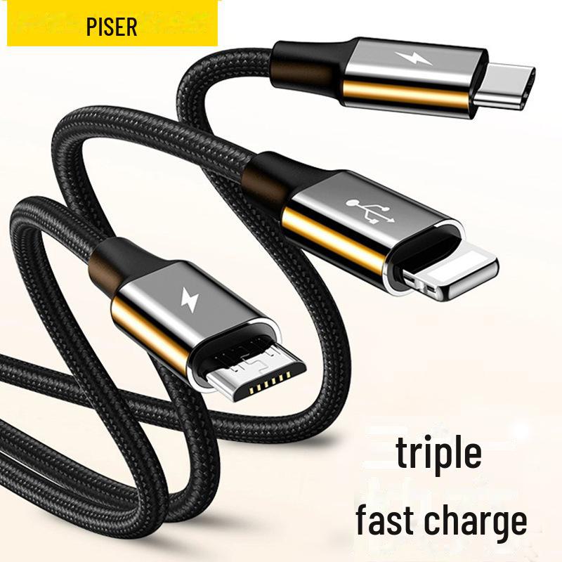 PISEN 3-in-1 Braided Aluminum Alloy Data Cable for Apple/Android/Type-C Devices