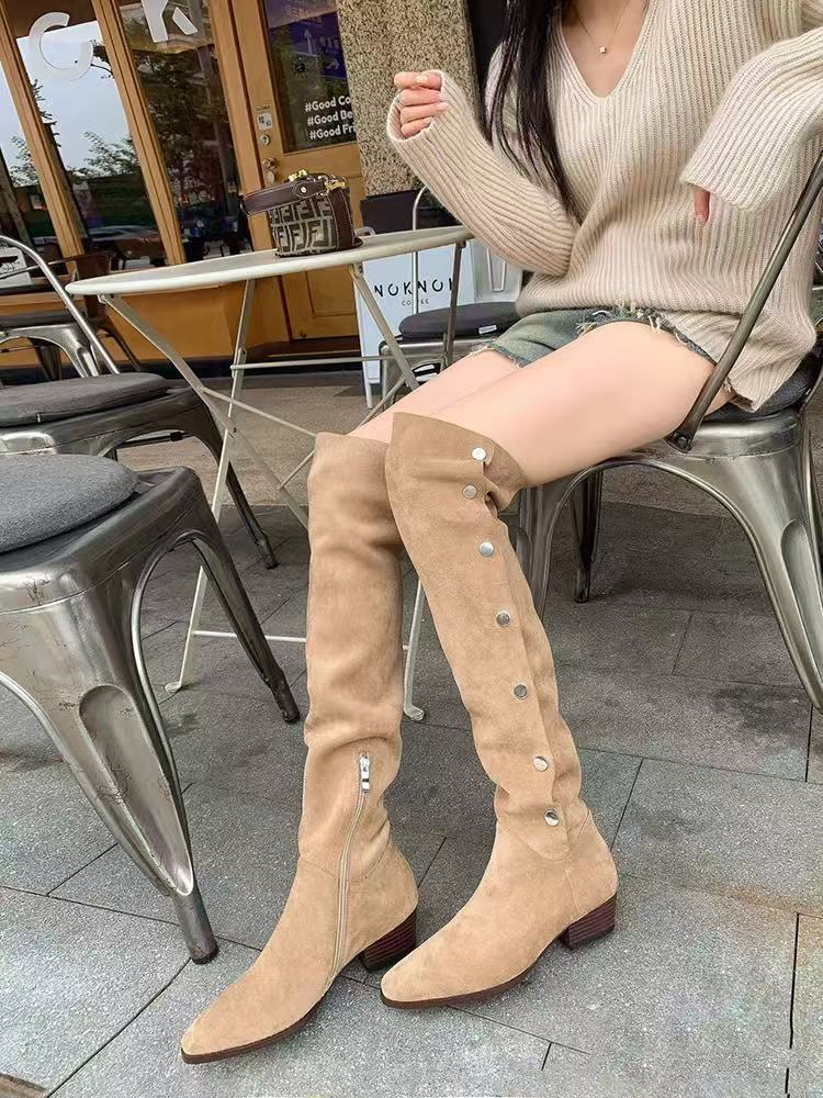 

Two Wear Folded Pile Boots Medium Cowboy Boots Medium Knight Boots Thick Heel Boots Women s Knee Boots 40