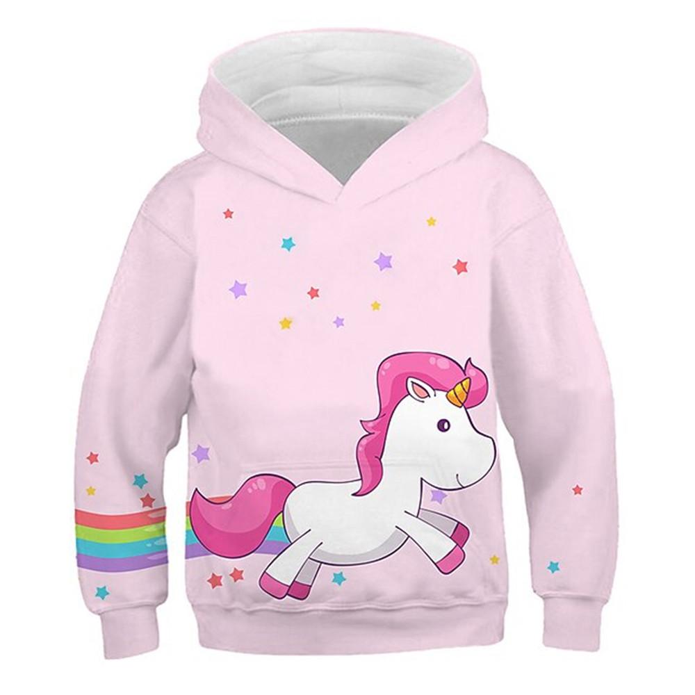 

2024 Kawaii Kids Girls Hoodie Rainbow Unicorn Long Sleeve Boys Clothes 2 to 8 Years Outdoor Clothing for Children Hoodies Top 160CM