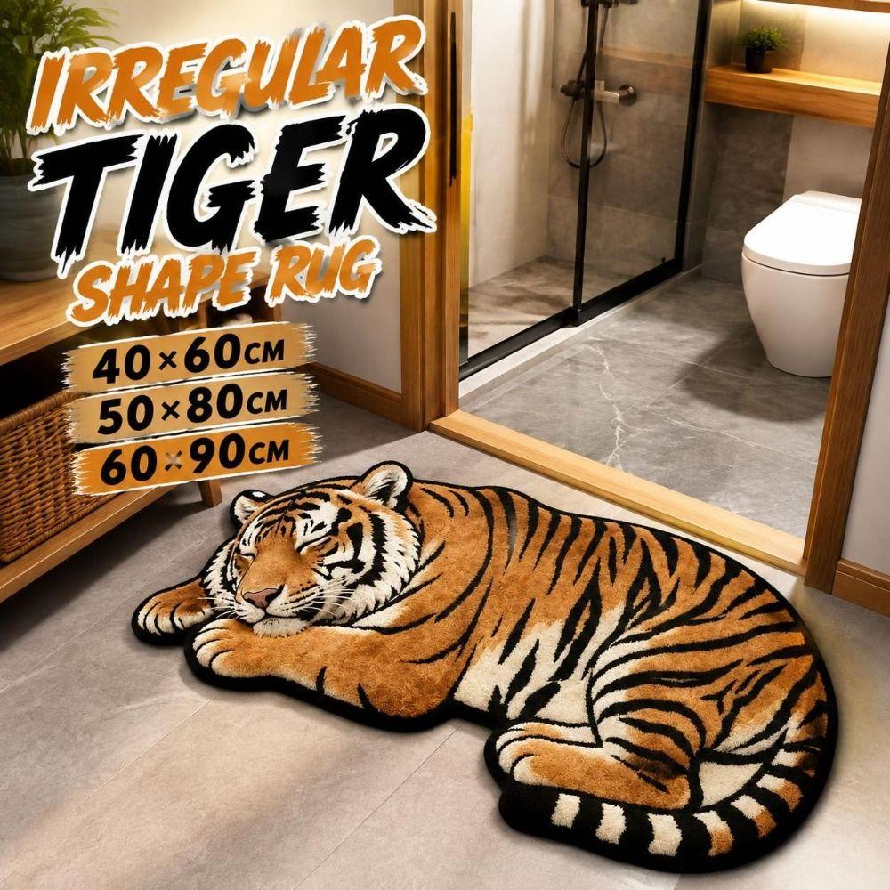 Diatomite Tiger Shape Rug Non-slip Irregular Bath Rug Tiger Floor Mat Home Entrance Decor