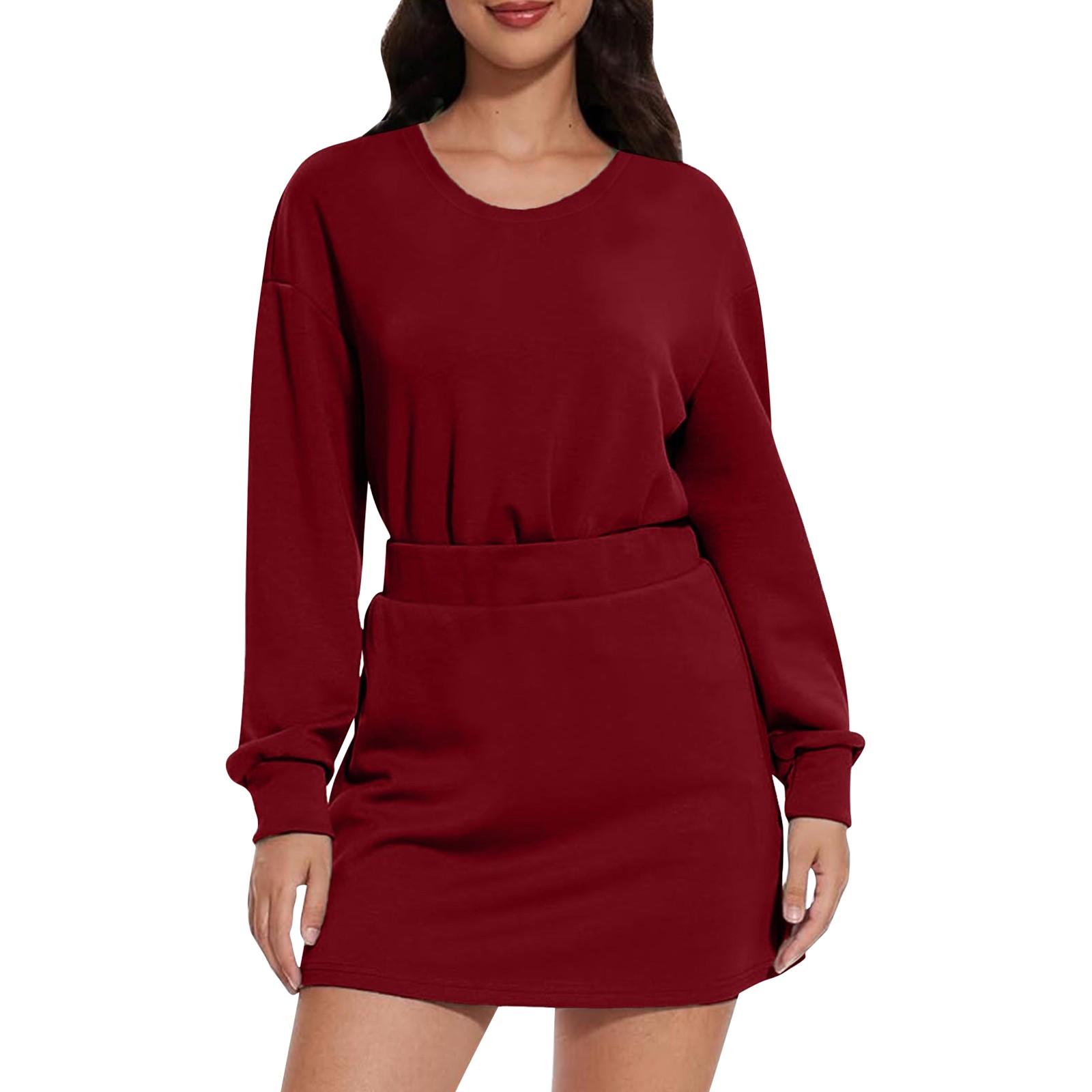 

Повседневная толстовка, толстовка, юбка, соответствующий комплект, повседневный теннисный спортивный костюм для бега L винный