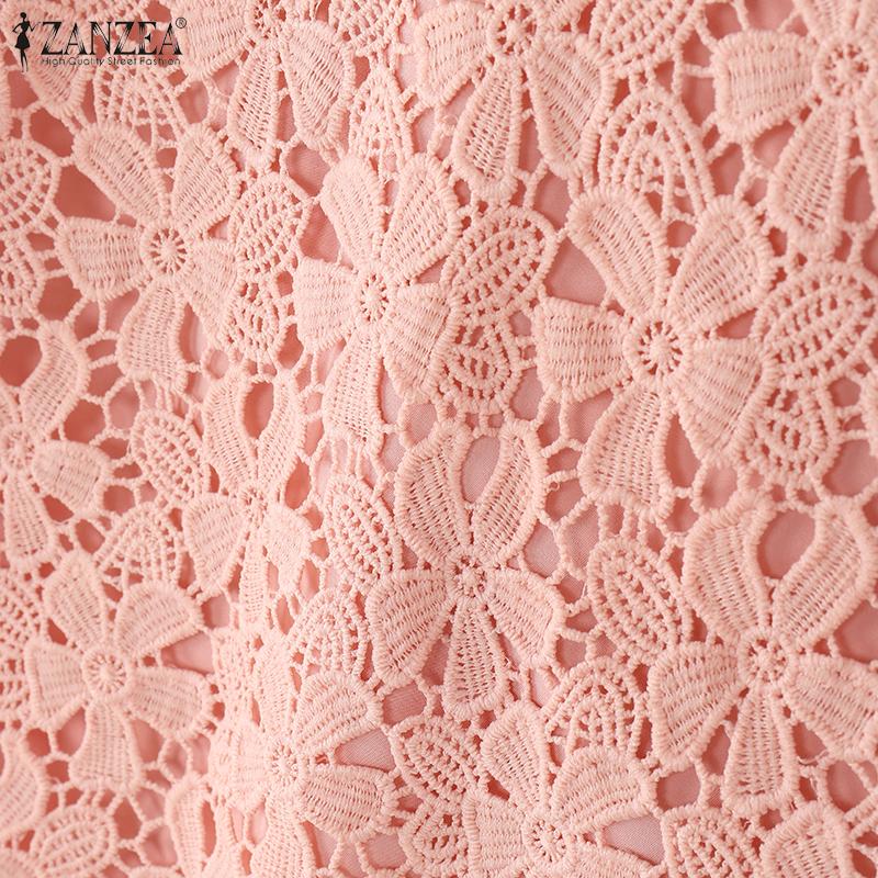 ZANZEA Women Summer V-Neck Short Sleeve Casual Lace Patchwork Blouse