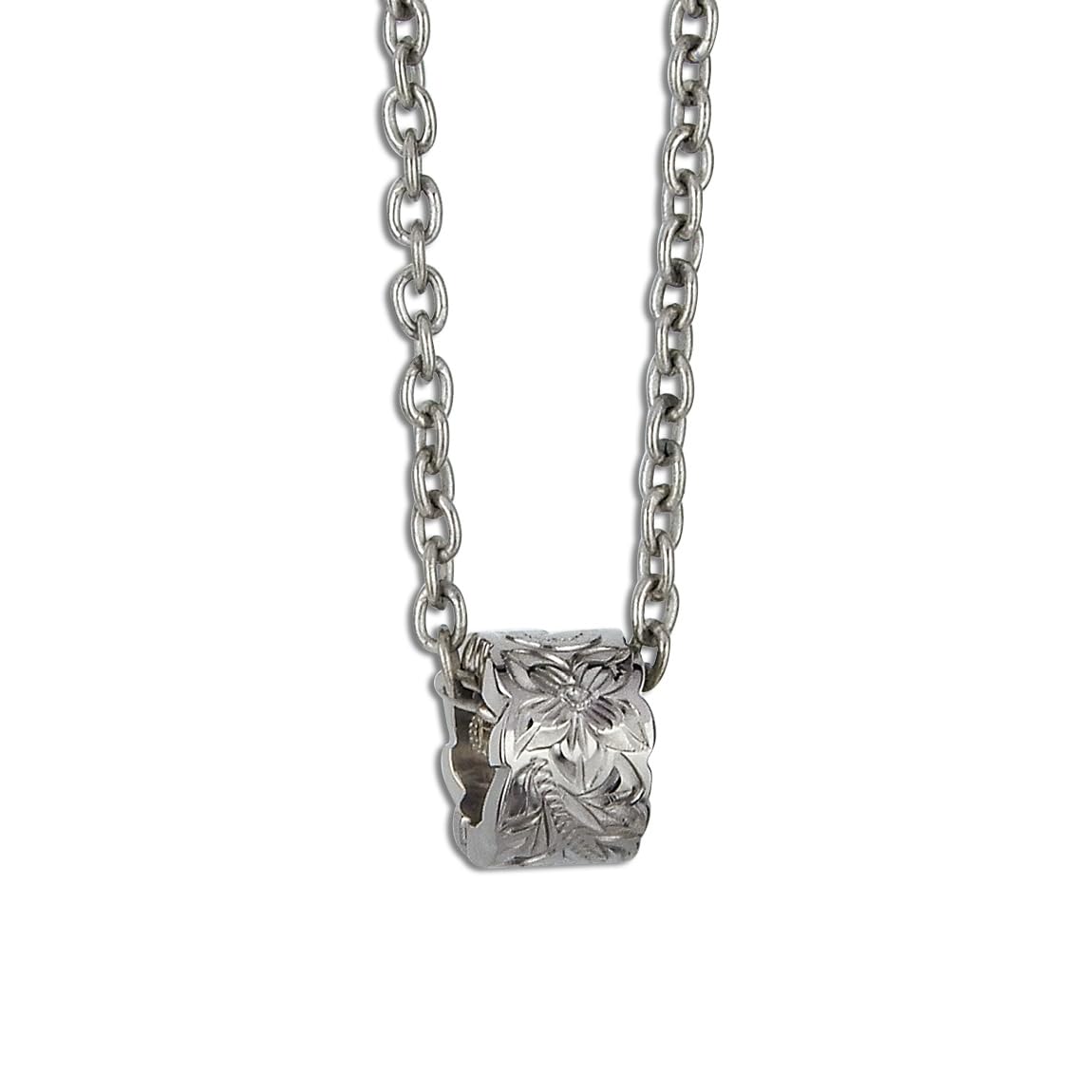

Hawaiian Jewelry Necklace Titanium Ring Cutout Plumeria Scroll with Titanium Chain 45cm [Alohalokahi]