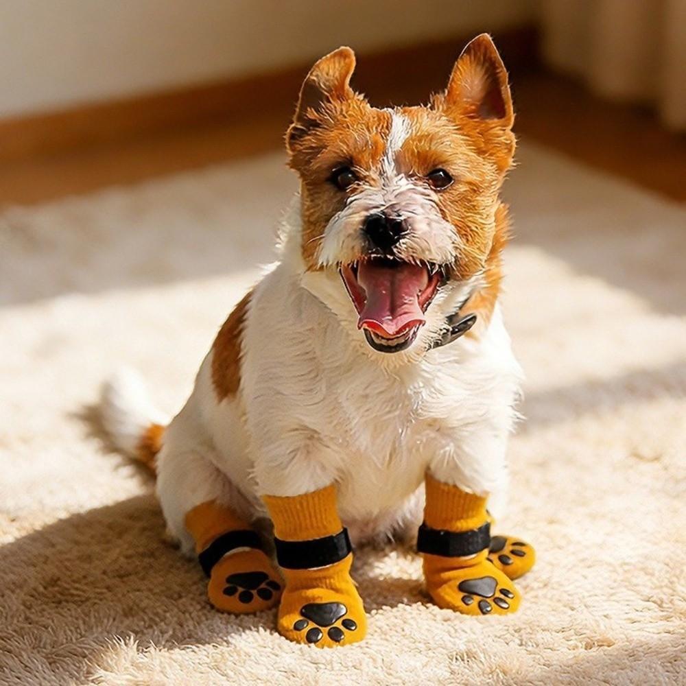 4PCS Soft Pet Foot Cover Elastic Dog Paw Protectors Cute Dog Anti-slip Socks  for All-Season