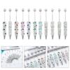 6pcs Glittering Beadable Pen Ballpoint Pen Black Ink Pen 1.0mm Smooth Writing Pen Rhinestones Fancy Pen School Supplies