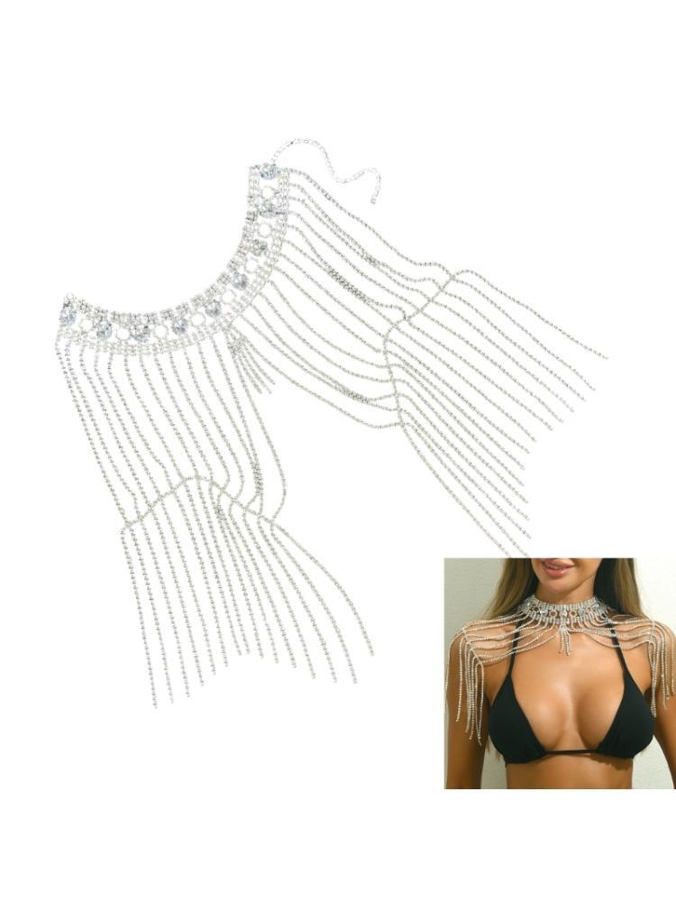 A52E Sparkling Rhinestones Tassels Shoulder Jewelry for Brides Evening Gowns Event CN