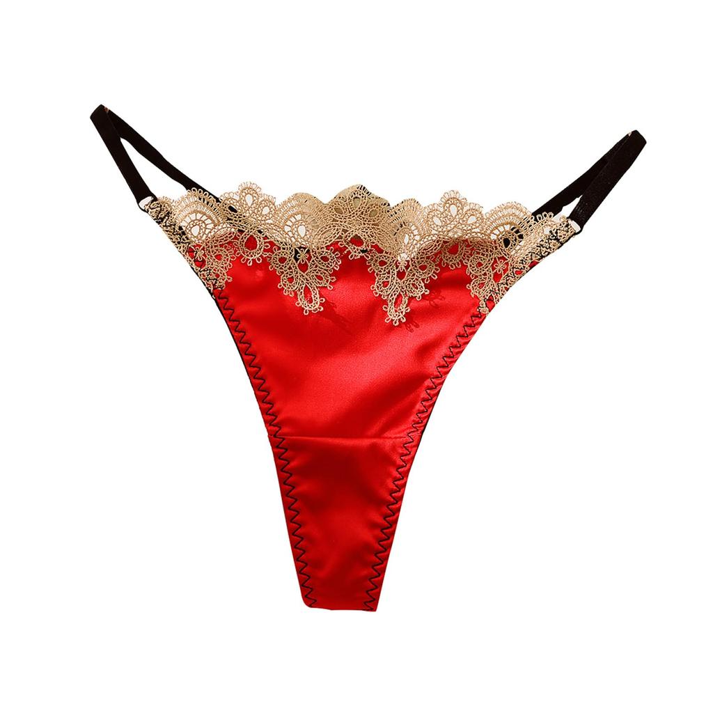KSLAT Thong Sexy Lace Cute Line Silk Satin Stretch Women's Panties, Thongs, Underwear, Jelly, Panties, Shiny, Elegant, Butt-Looking Design, (Free