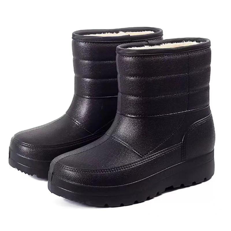 Men's Rain Boots Waterproof Snow Boots Winter Warm Fur Male Cotton Shoes High Top Non-slip Work Boots EVA Lightweight Rain Shoes