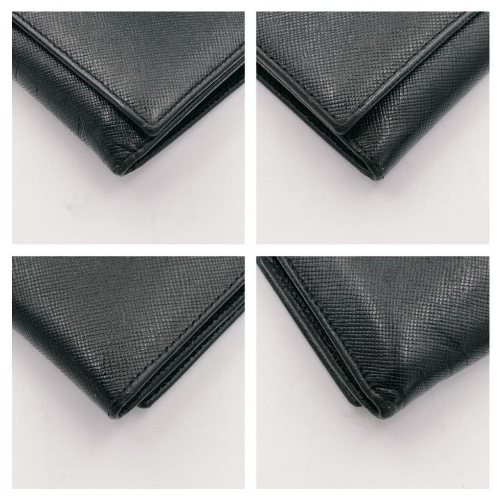 Used Prada Saffiano Leather Flap Long Wallet, Triangle Logo, Black, with Guarantee Card