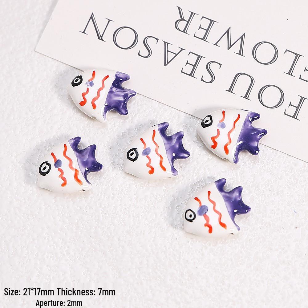 Hand-Painted Ocean Ceramic Beads: Tropical Fish, Starfish, and Seashell Shapes for DIY Jewelry