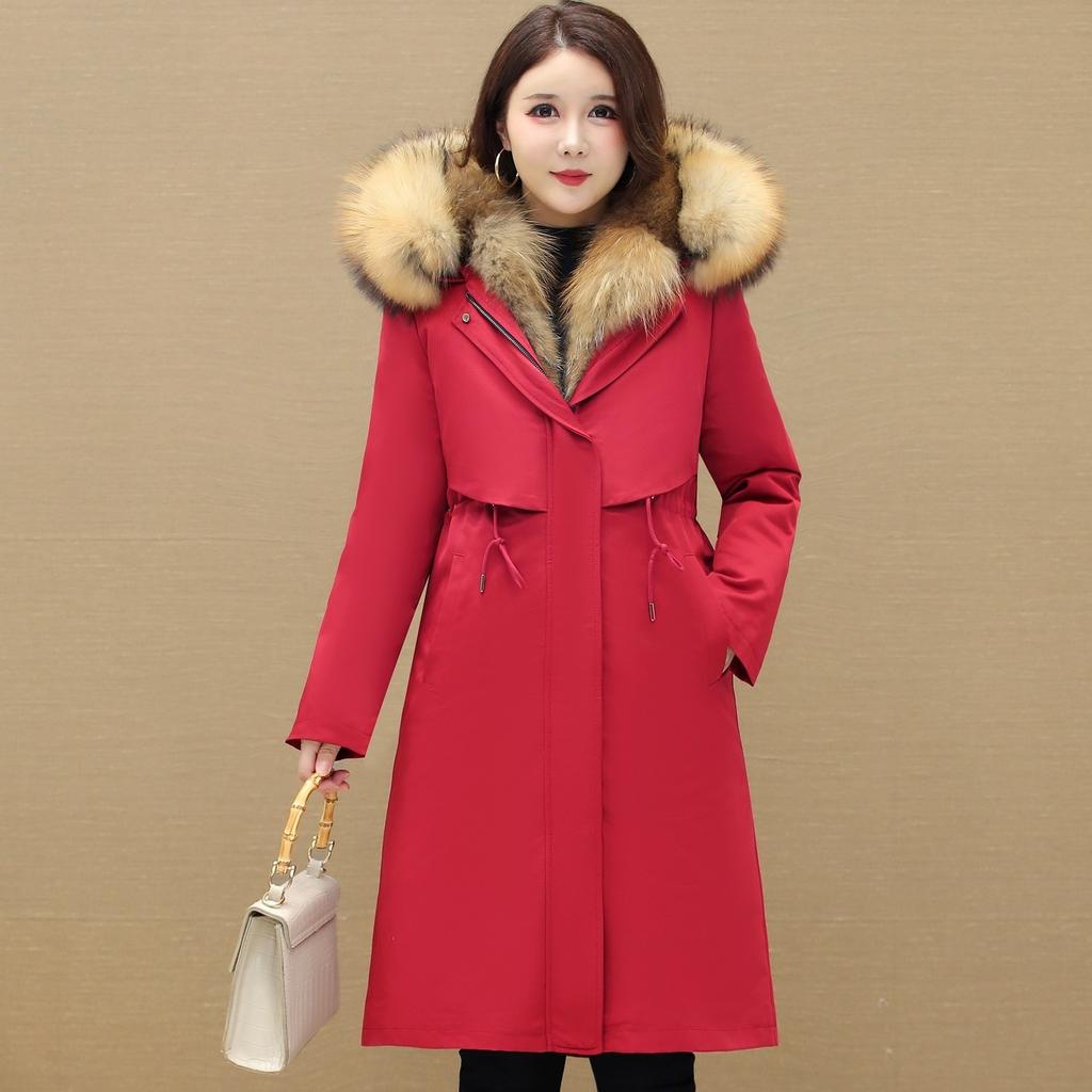 Fashion Temperament Women Winter Coat Faux Fur Lined Detachable Hood Thick Warm Parka Jacket for Mother Coat