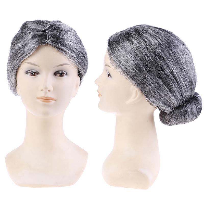 Old Lady Grandma Granny Grey Wig Bun Hair Grand Mother Fancy Dress Costume