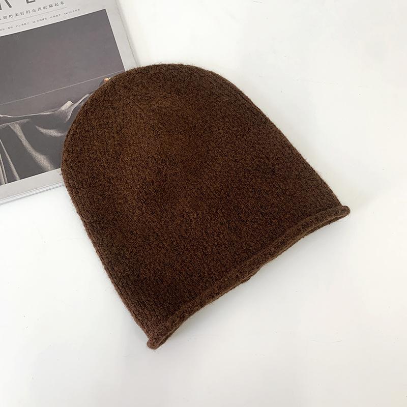 Grey Crimped Knitted Wool Hat Women's Autumn and Winter Face Small Pile Hat Big Head Circumference Ear Protection Warm Pullover Couple Hat