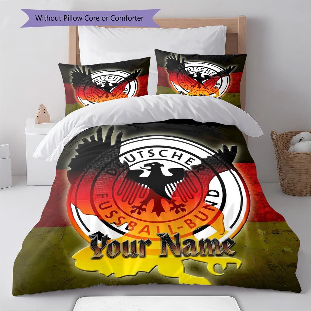 German Football Crest Custom Name Pattern Bedding Quilt Set Quilt Cover Pillowcase Home Birthday Gift(1 * Duvet Cover + 2 * Pillowcase, Without Core)