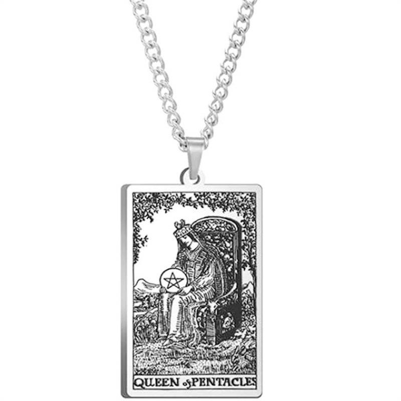 Tarot Stainless Steel Necklace Men'S Hip Hop Personality Retro Square Pendant Sweater Necklace