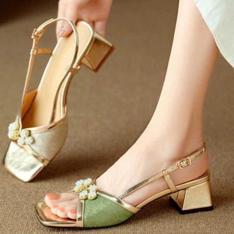 Elegant High Heels Women's Sandals Designer Chunky Shoes Flower Summer  2025  Luxury Flip Flops New Mujer Zapatos