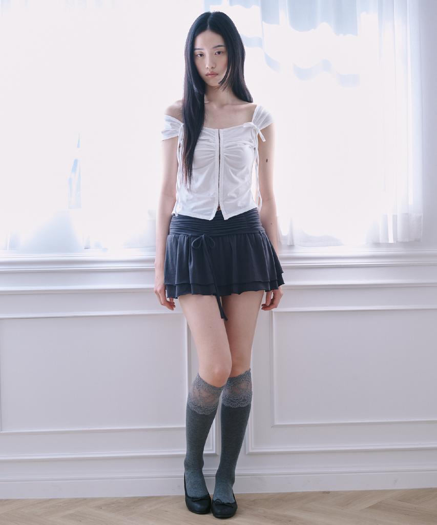 Seoulli Hailey Layered Skirt [Charcoal]