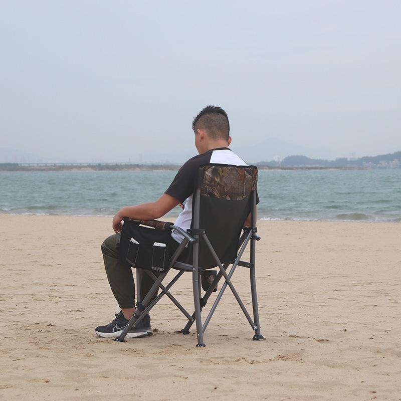 Portable Outdoor Metal Chair - Folding Large Size, with Cup Holder & Carry Bag, Suitable for Beach & Outside Activities