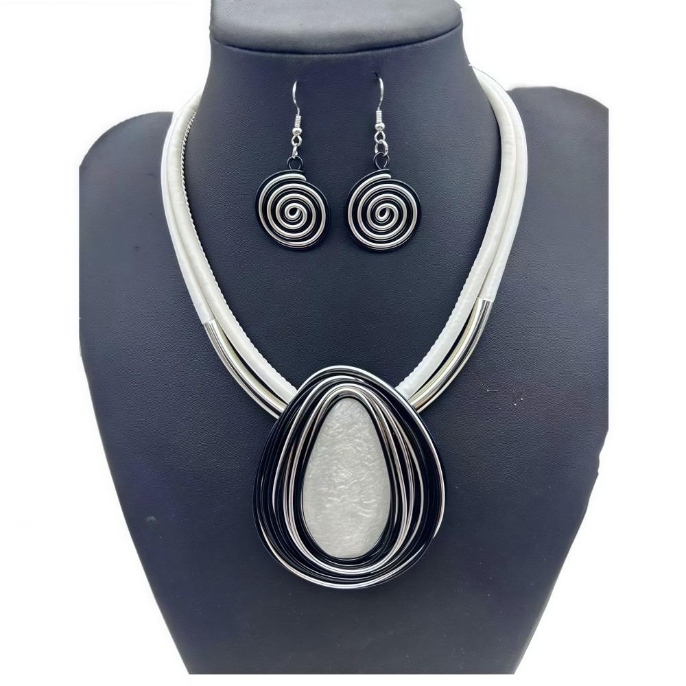 Water Drop Necklace Earrings Set Aluminum Wire Handmade Braided Jewelry Set Resin Gems Lightweight Earring Necklace Combo