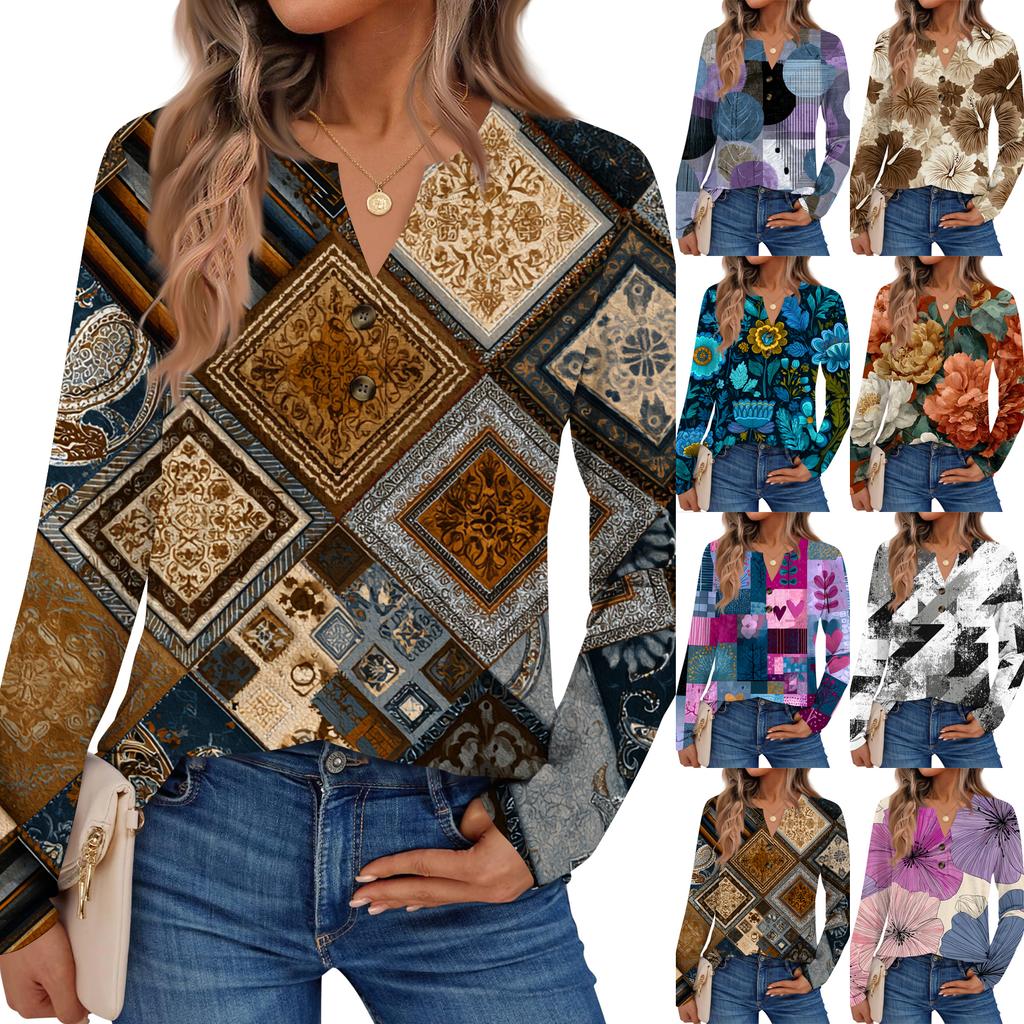 Women's Floral Print Long Sleeve  Shirt Elegant Casual Tops Trendy Shirt Tops