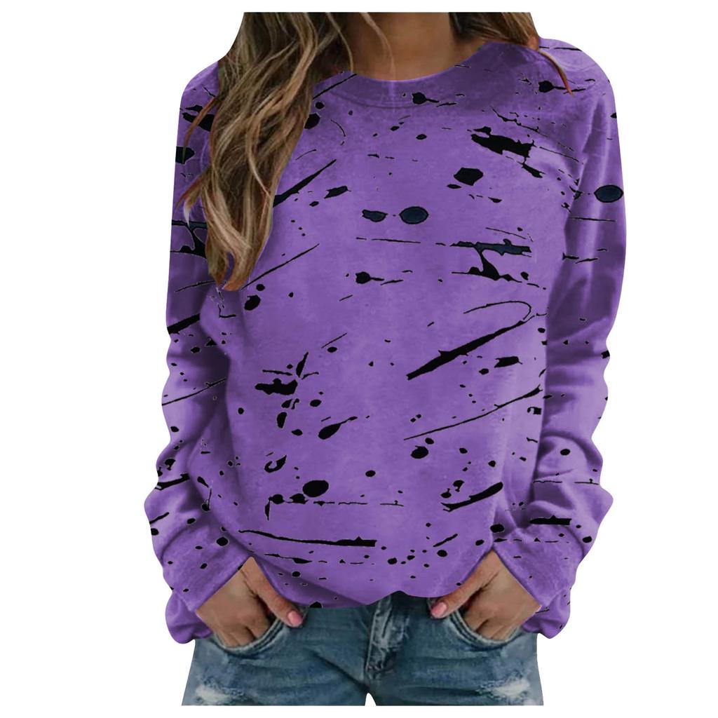 Women's Fashion Printed Tops Casual Round Neck Long Sleeve Tops