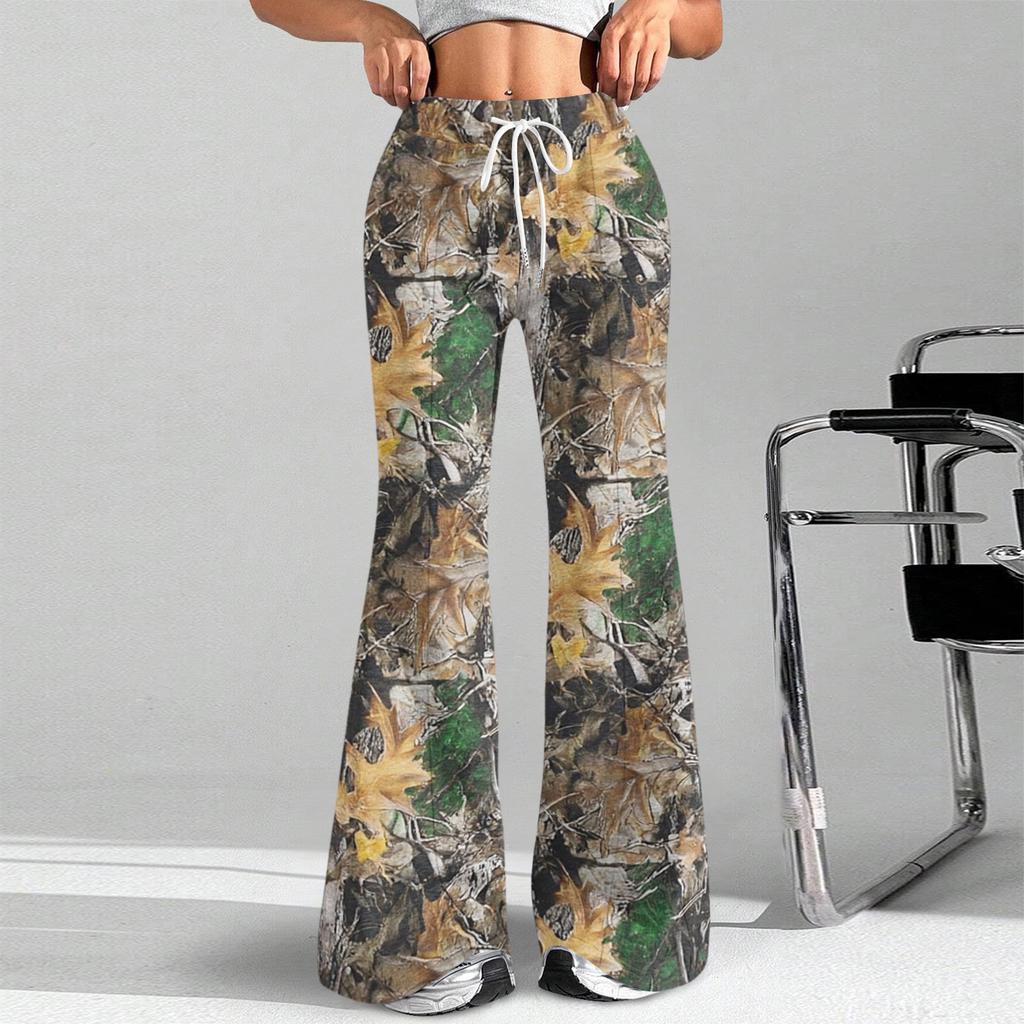 Damen Mode Lockerer Tunnelzug Taille Print Lässige Sporthosen Lässige Schlaghosen