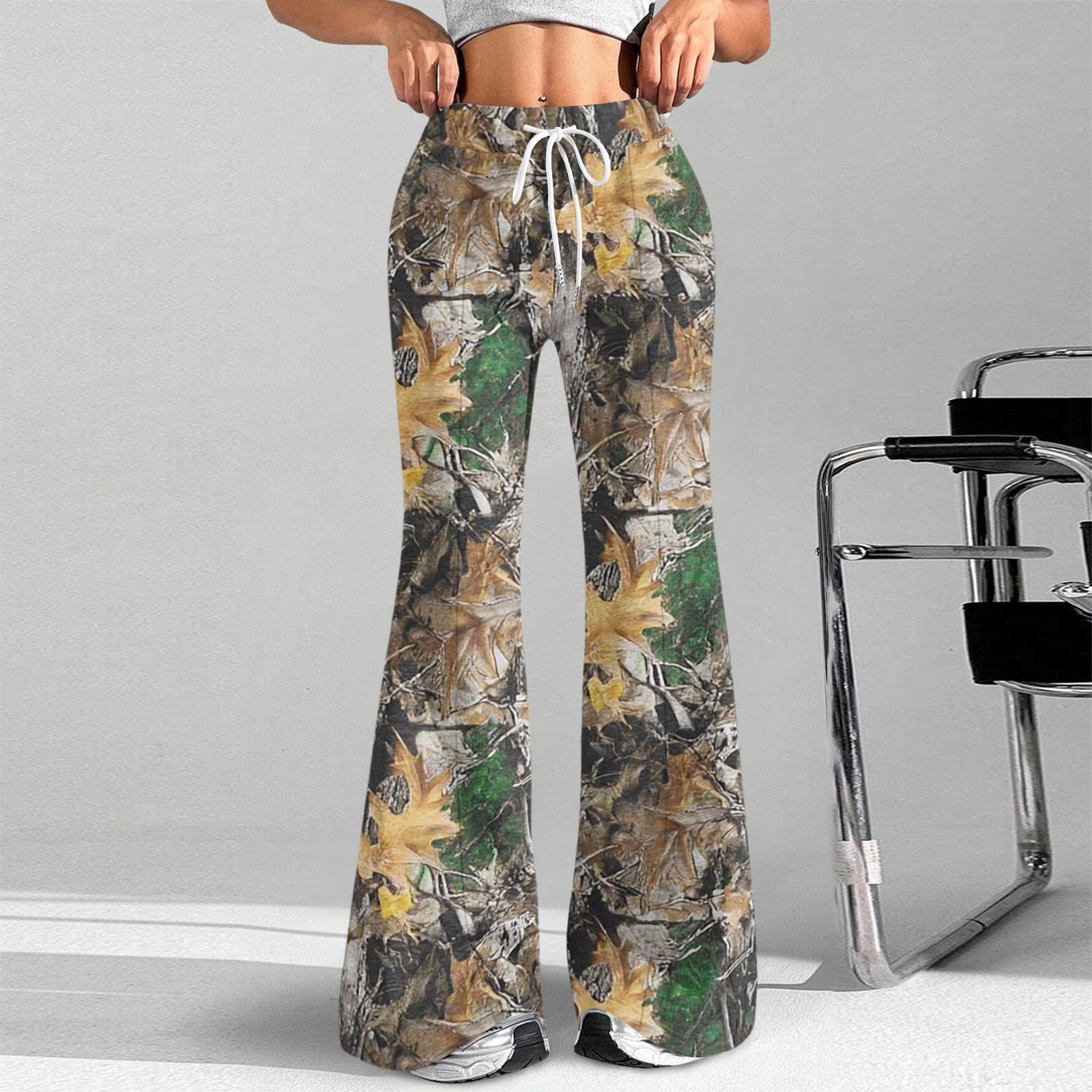 Women s Loose Fit Drawstring Waist Printed Casual Flare Pants Elastic High Waist Relaxed Sports Trousers XL коричневый