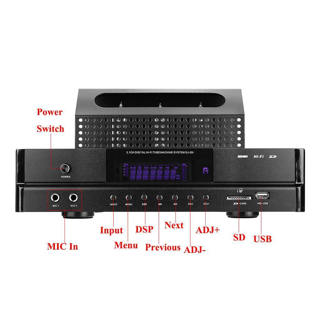 200W HIFI bluetooth 4.0 2.1Tube Power Amplifier USB SD Amplifier Microphone Subwoofer AMP Home Audio Tube Integrated Amplifier