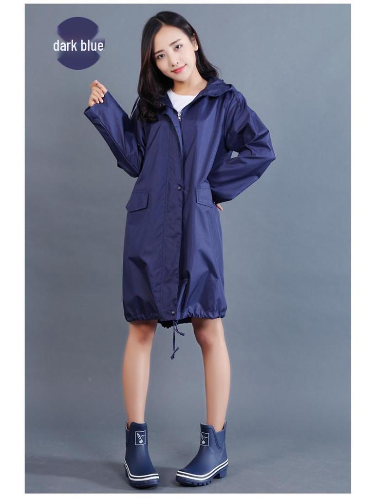 Women's Long-Length Cute Raincoat - Lightweight, Waterproof, Breathable Poncho for Hiking and Japanese Fashion Style.