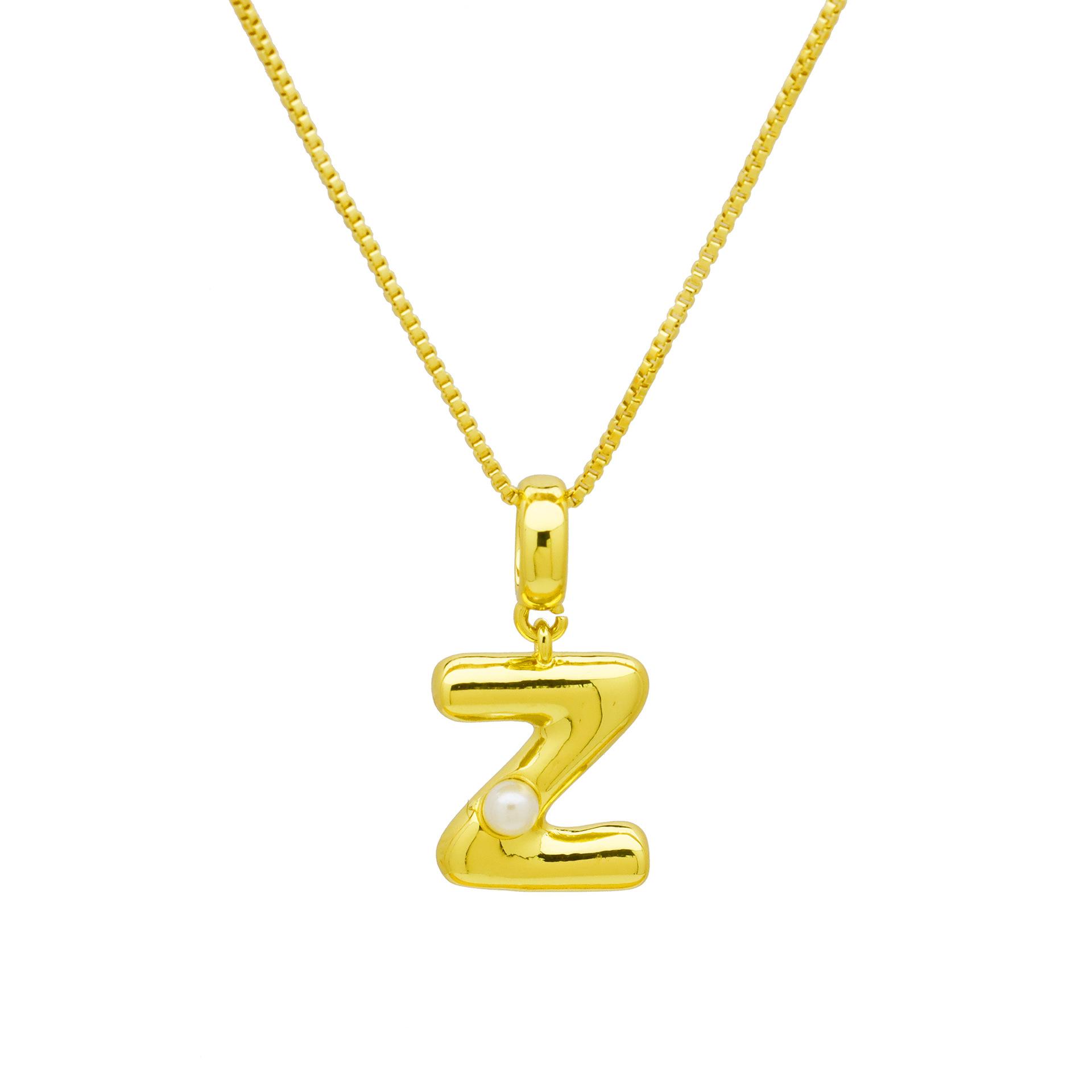 

Simple Glossy Gold 26 English Letters Inlaid Pearl Necklace Women S Personalized Design Pendant