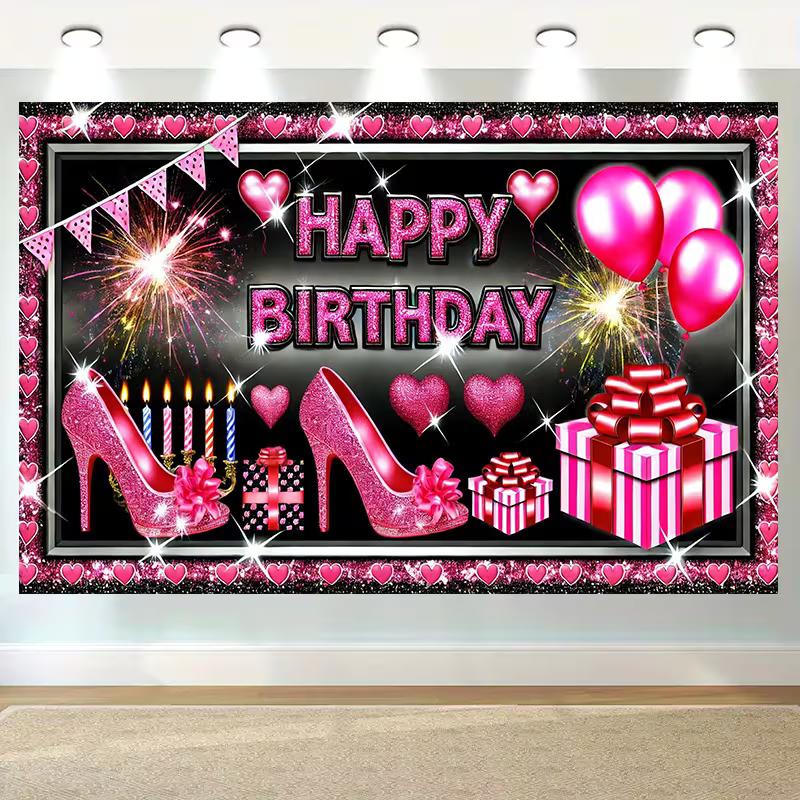 2D Black Pink Sparkle Happy Birthday Photography Background