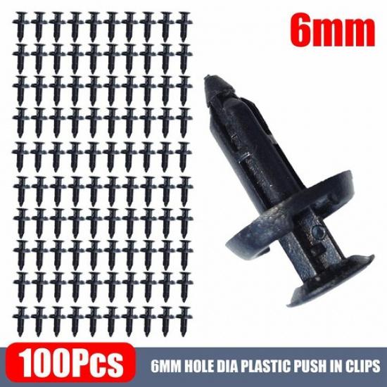 6mm Plastic Hole Dia Pushs in Clips Rivet Retainer Fastener Pin Auto Body 100Pcs