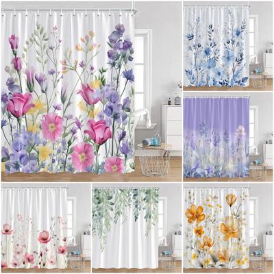 Aquarellblumen Blumige Duschvorhänge Schmetterling Grünpflanzen Natur Heimdekor Für Badezimmer Polyestergewebe Badvorhang