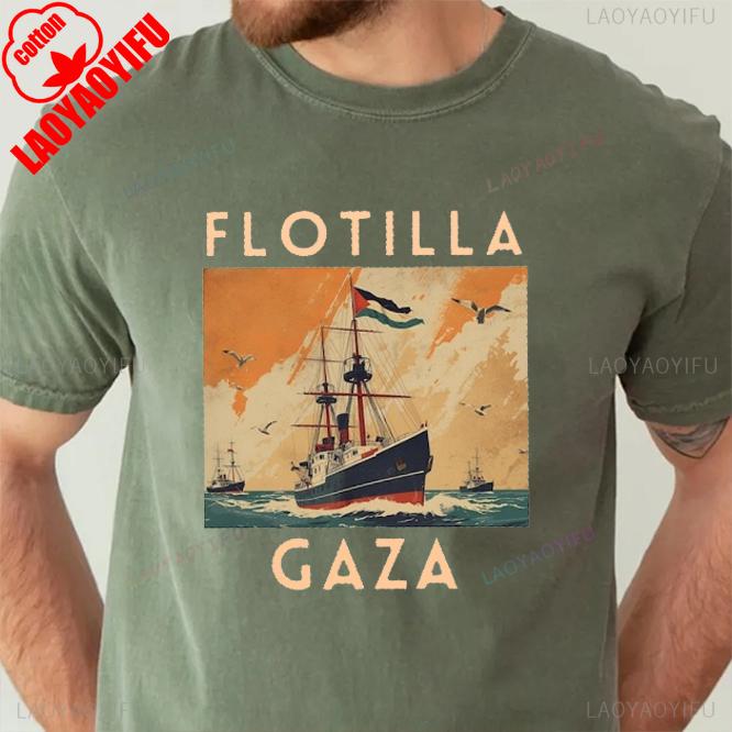 FLOTILLA GAZA Global Sumud Flotilla Men and Women Casual Printed TShirt Vintage Kawaii Clothes Graphic T Shirts Gothic Tshirt