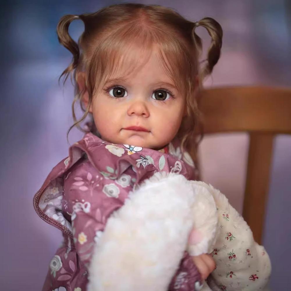 24'' 60 Cm Reborn Baby Doll Maggi Soft Cloth Body Newborn Doll with 3D Painted Skin Toddler Girl Baby Doll Kid Bedtime Lonely Older Man Playmate Toy