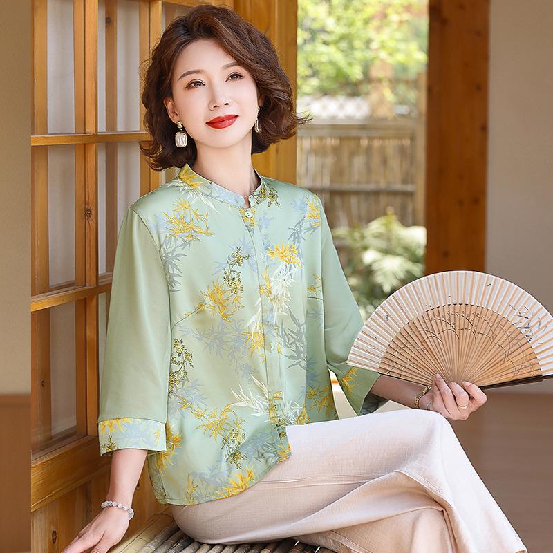 

Stylish Chiffon Print Short-Sleeve Set for Young Mothers 5XL (150-165 jin)