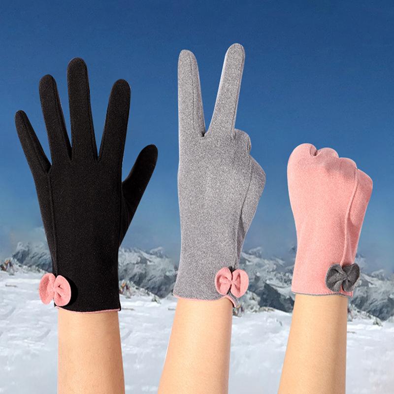 Damskie ciepłe rękawiczki z aksamitnymi, wiatroszczelnymi i antypoślizgowymi rękawiczkami do jazdy na świeżym powietrzu z ekranem dotykowym