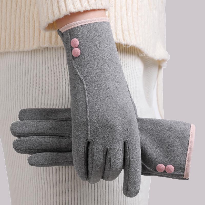 Women's Autumn & Winter Windproof Touchscreen Gloves - Velvet Lined, Korean Style