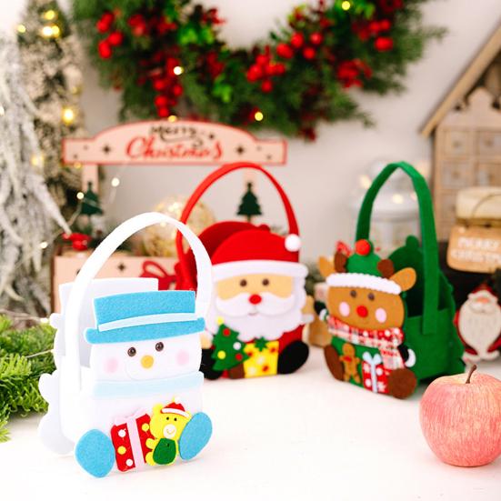 Christmas Gift Bags with Handles Santa Reindeer Snowman Goody Bag Thick Holiday-themed Gift Pouch for Candy Apples Toys