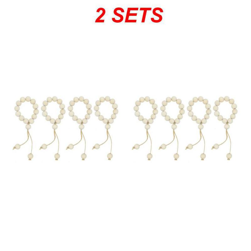 Wood Bead Napkin Rings Napkin Holders With Tassels Hand-Woven Boho Buckles For Christmas Farmhouse Wedding Home Table Decoration