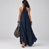 Damen Farb-Hals-Maxikleid für Freizeit