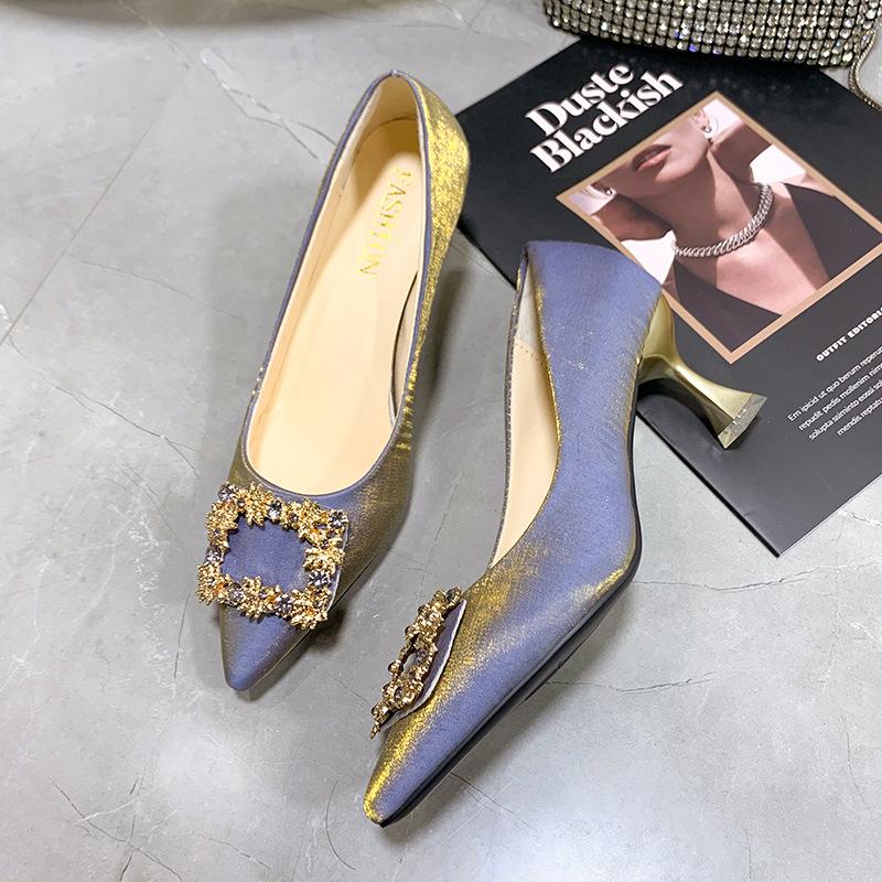 

Туфли на высоком каблуке осень новые с юбкой шпилька чувство дизайна нишевый темперамент знаменитость острый носок одинарные туфли 40 синий