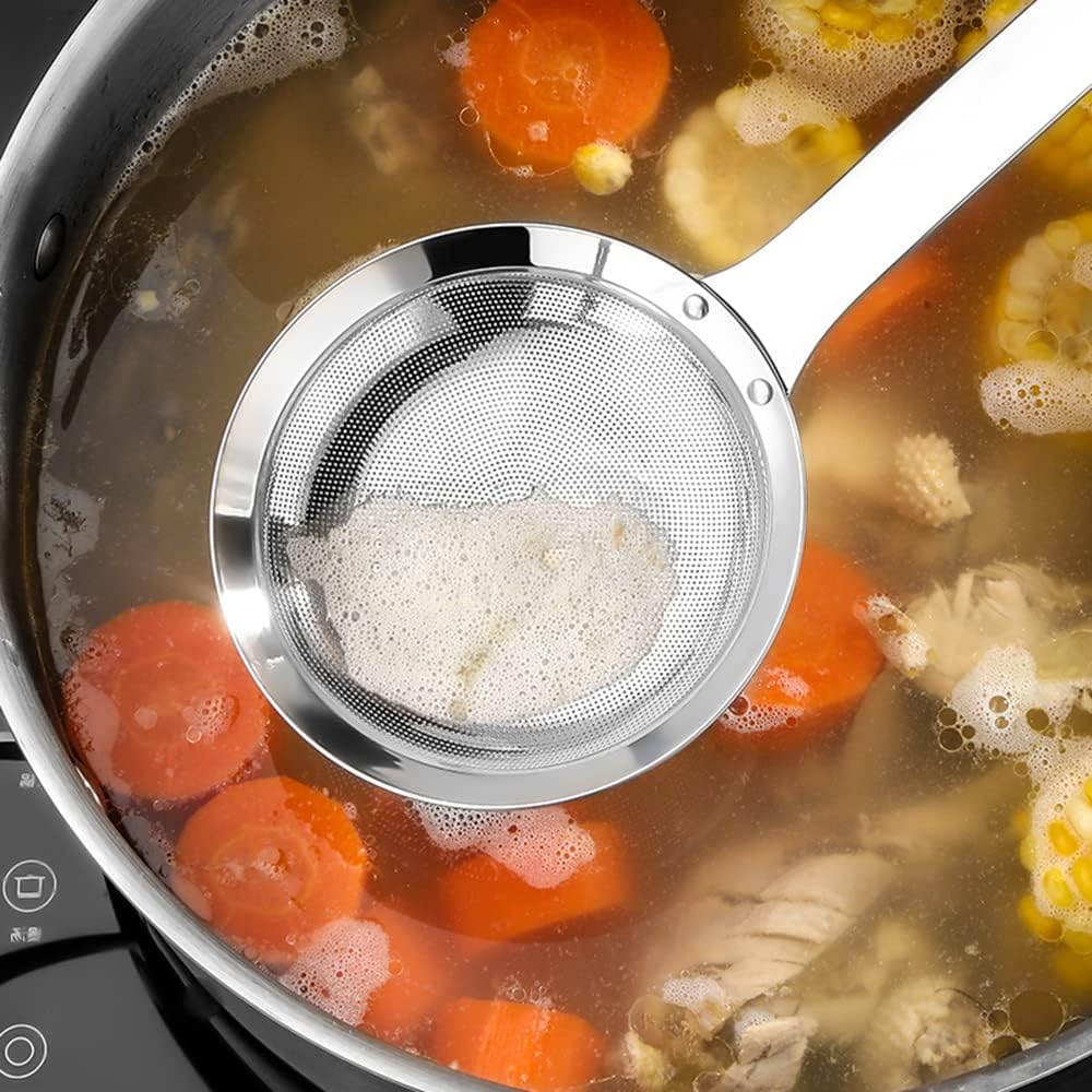 Sieve Fine Mesh Strainer Set Stainless Steel Metal Flat Cooking Skimmer Ladle Colander With Handle Food Strainer Kitchen Tools For Kitchen Baking Oil